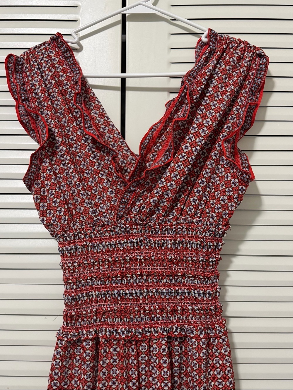 Max Studio Rust Red Printed Smocked-Waist Jumpsuit - Picture 4 of 12